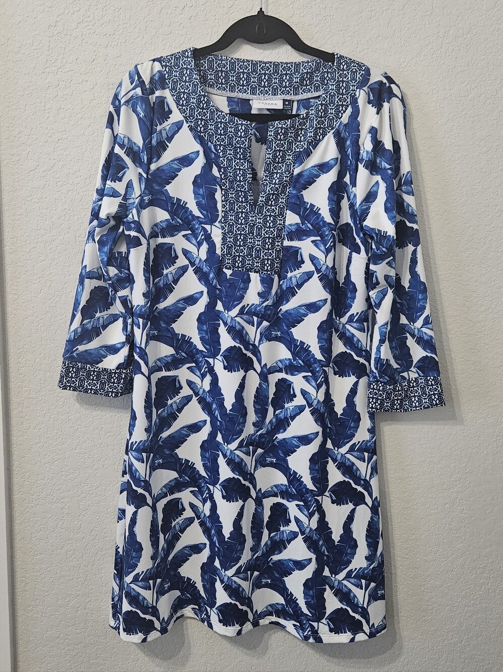 NWT Cabana Life Blue & White Leaf-Print Tunic Swim Cover-Up